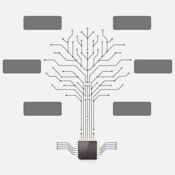 الگوی تخته مدار به شکل درخت با ریشه پردازنده تراشه اینفوگرافیک وکتور