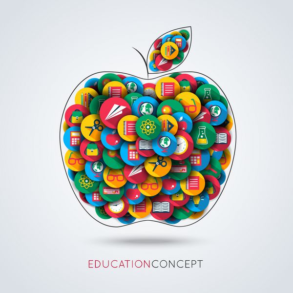 نمادهای دانش در قالب وکتور ترکیب مفهومی آموزش سیب تنظیم شده است