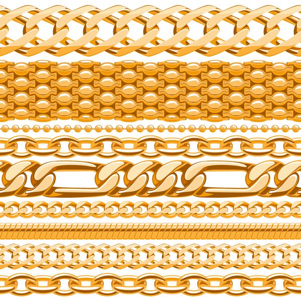 زنجیرهای طلایی متنوع در زمینه سفید بدون درز