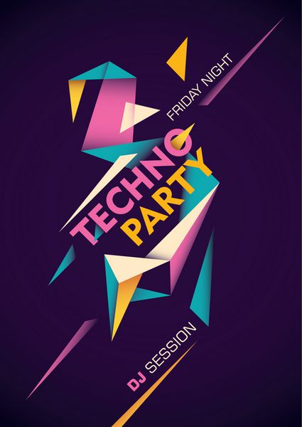 پوستر مهمانی تکنو با طراحی انتزاعی وکتور