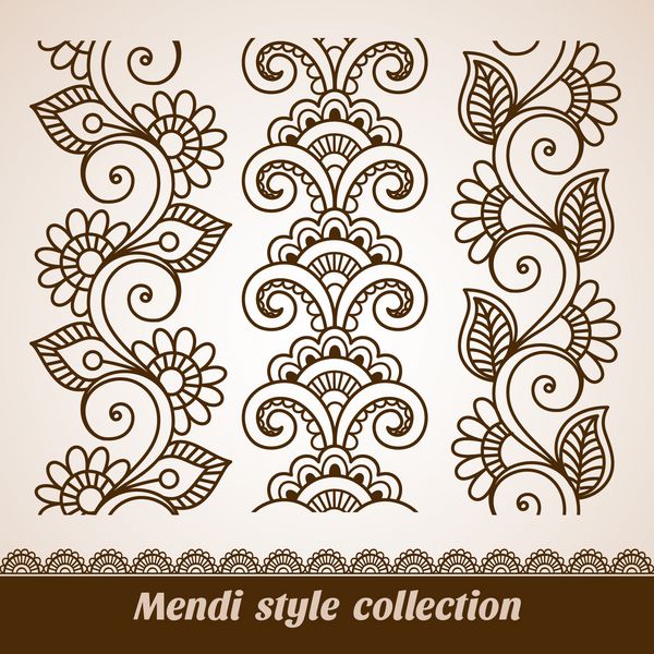 حاشیه های بدون درز زینتی مجموعه وکتور با عناصر انتزاعی گل به سبک هندی مجموعه مندی