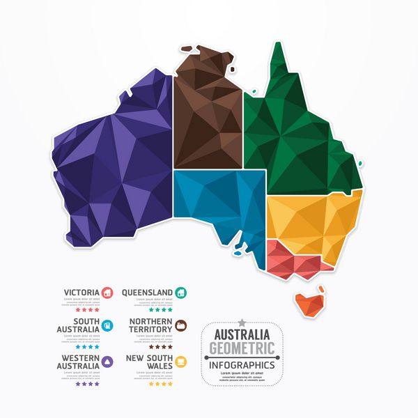 بنر مفهومی هندسی الگوی اینفوگرافیک نقشه استرالیا وکتور