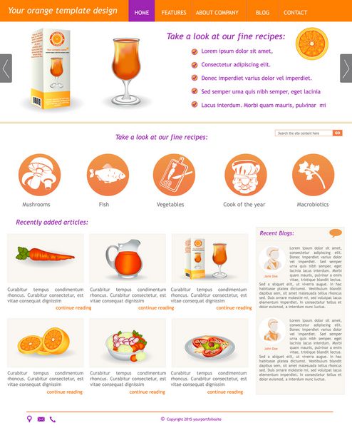 طراحی قالب وب سایت به همراه آیکون و تصاویر نارنجی