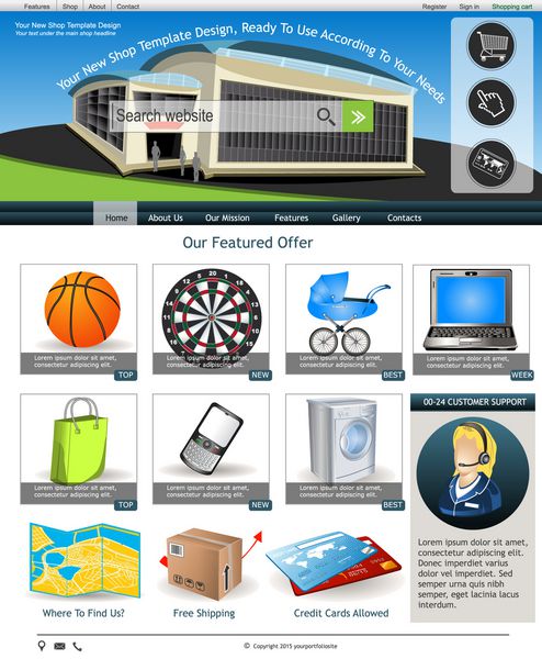 طراحی قالب وب سایت به همراه آیکون و تصاویر فروشگاه اینترنتی مرتبط