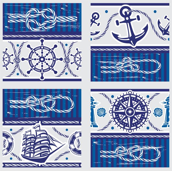 الگوهایی با نمادهای دریایی و گره های دریایی