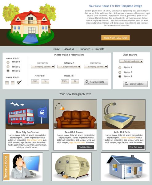 طراحی قالب وب سایت به همراه آیکون و تصاویر خانه اجاره ای
