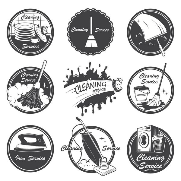 مجموعه ای از نشان ها برچسب ها و عناصر طراحی شده خدمات نظافتی