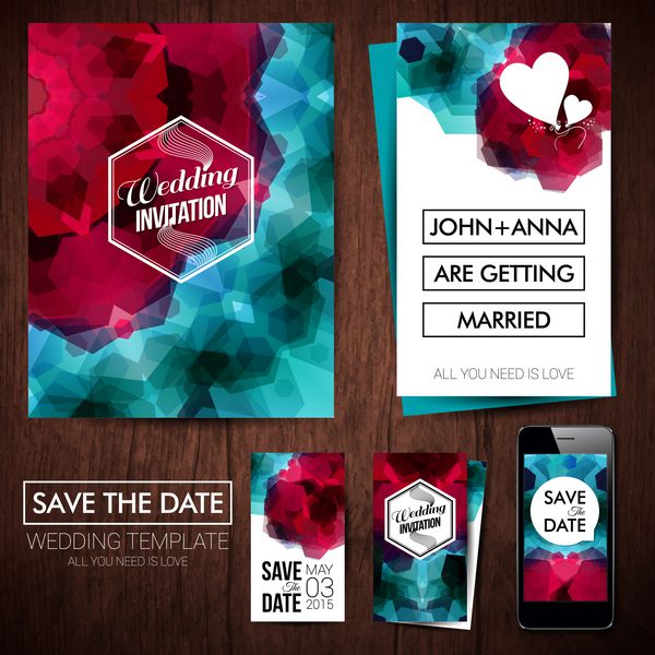 تاریخ را برای تعطیلات شخصی ذخیره کنید مجموعه کارت دعوت عروسی وکتور