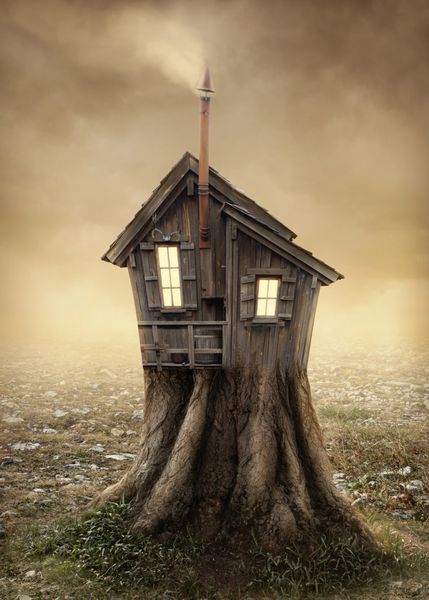 خانه درختی فانتزی در چمنزار