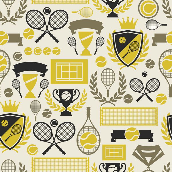 الگوی بدون درز ورزشی با نمادهای تنیس در سبک طراحی تخت