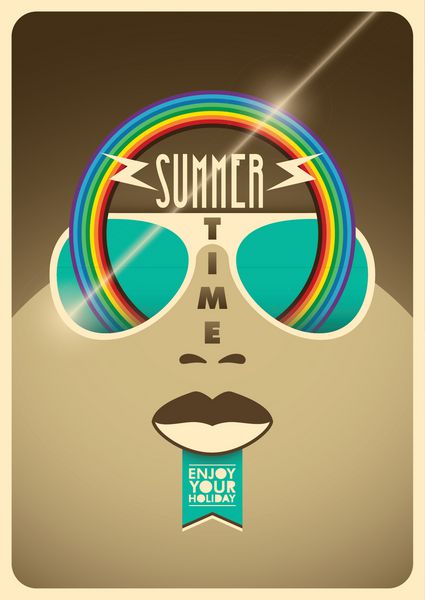 پوستر تابستانی با رنگین کمان وکتور