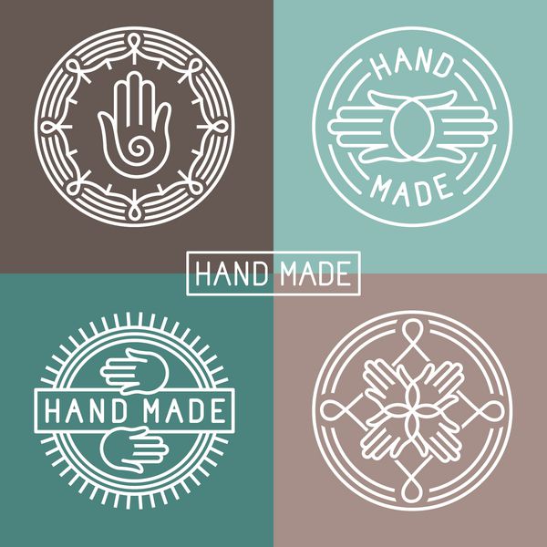 برچسب دست ساز وکتور به سبک مد روز - نماد دست و متن - عناصر طراحی انتزاعی - الگوی طراحی لوگو