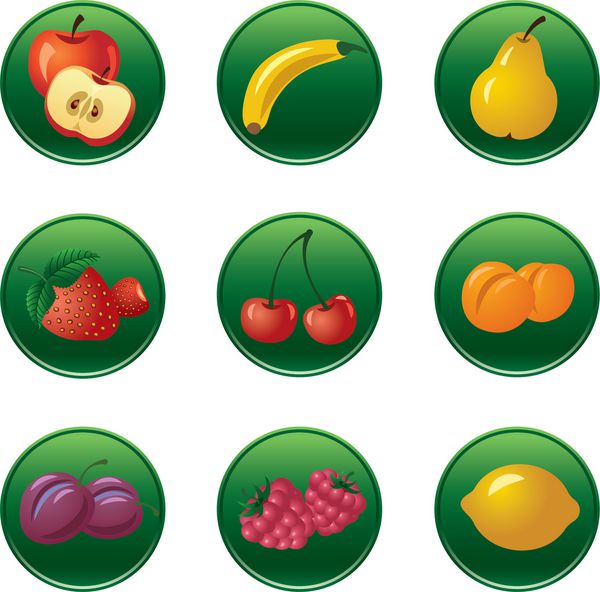 مجموعه دکمه میوه و انواع توت ها