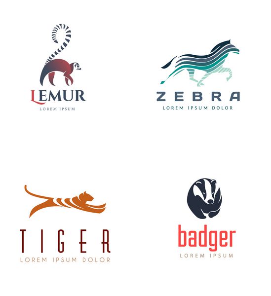 مجموعه نشان حیوانات جدا شده در پس زمینه سفید - تصاویر وکتور عناصر طراحی لوگو