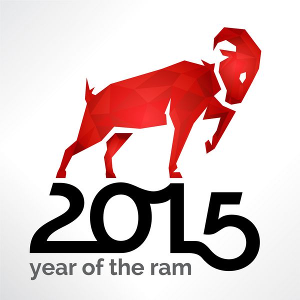 سال نو چینی 2015 قوچ گوسفند یا بز روی کارت سفید