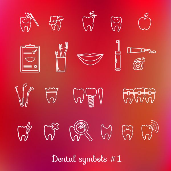 مجموعه ای از نمادهای دندانپزشکی قسمت 1 ابزارهای دندانپزشکی نخ دندان brs دندان دهان ایمپلنت تاج دندان دندان درد بهداشت پوسیدگی دندان و غیره