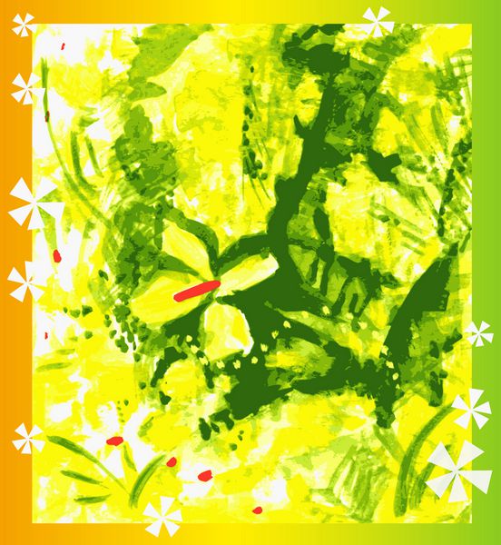 وکتور تصویر انتزاعی از گل ها گیاهان و برگ ها در آفتاب طرح رنگی از طبیعت تابستان