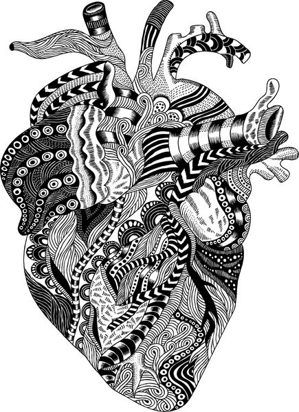 تصویر روانگردان با دست طراحی شده دقیق از قلب انسان
