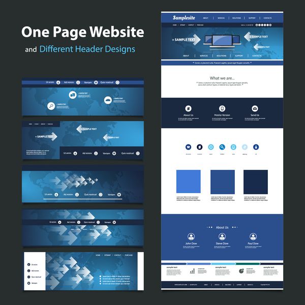 قالب طراحی یک صفحه وب سایت و سربرگ های مختلف