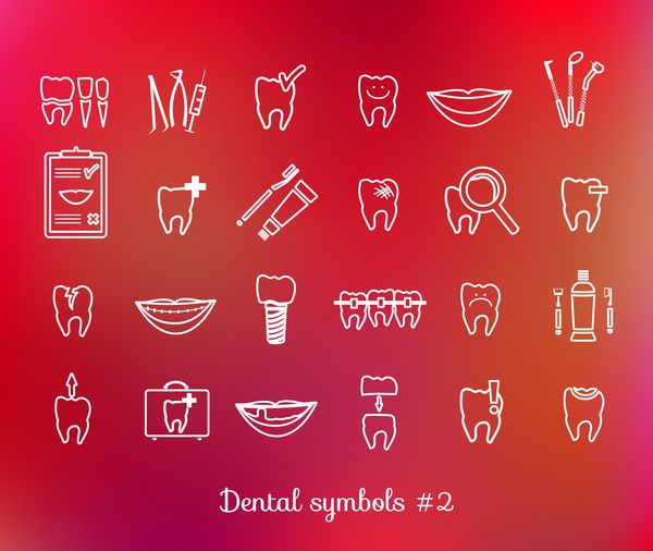 مجموعه ای از نمادهای دندانپزشکی قسمت 2 ابزارهای دندانپزشکی نخ دندان brs دندان دهان ایمپلنت تاج دندان دندان درد بهداشت پوسیدگی دندان و غیره