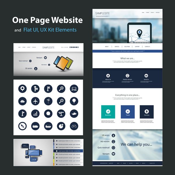 قالب طراحی وب سایت یک صفحه ای و رابط کاربری مسطح عناصر ux