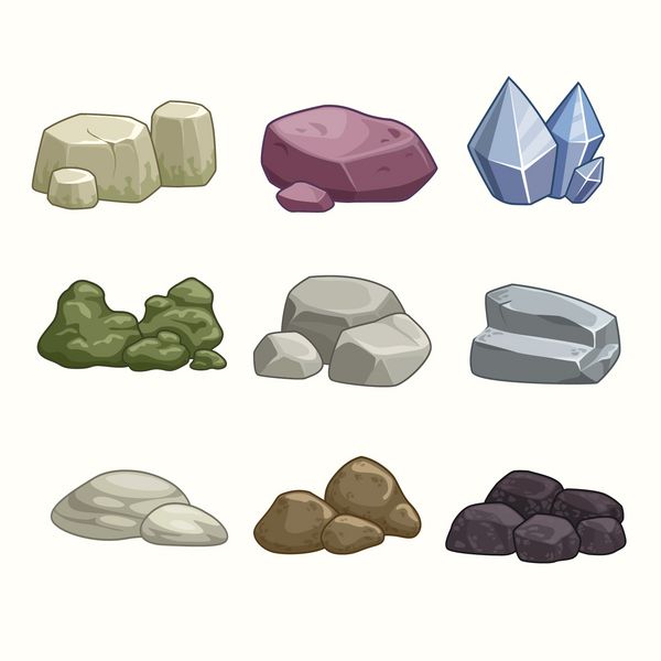 مجموعه ای از سنگ های وکتور کارتونی و مواد معدنی