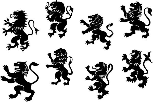شیرهای سیاه هرالدیک سلطنتی جدا شده روی سفید