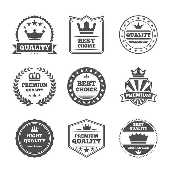 بهترین کیفیت با ارزش بالا برندهای برتر برچسب های فردی با مجموعه نمادهای تاج سلطنتی وکتور جدا شده