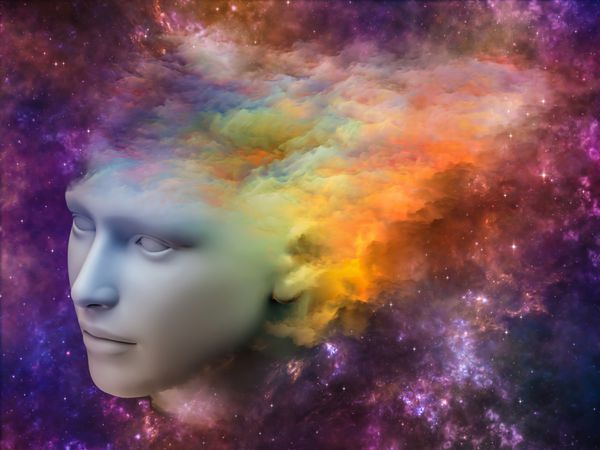 سریال ذهن رنگارنگ پس زمینه سر انسان و رنگ های فراکتال با موضوع ذهن رویا تفکر آگاهی و تخیل