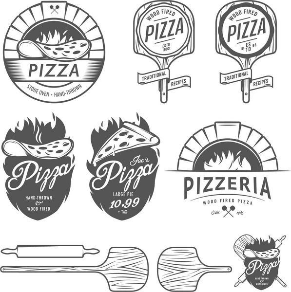 برچسب ها نشان ها و عناصر طراحی پیتزا فروشی قدیمی