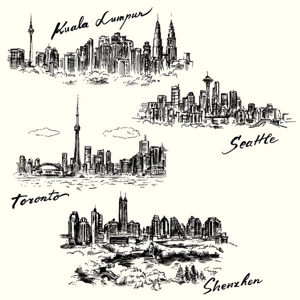 تورنتو سیاتل شنژن کا لومپور - مجموعه طراحی شده با دست