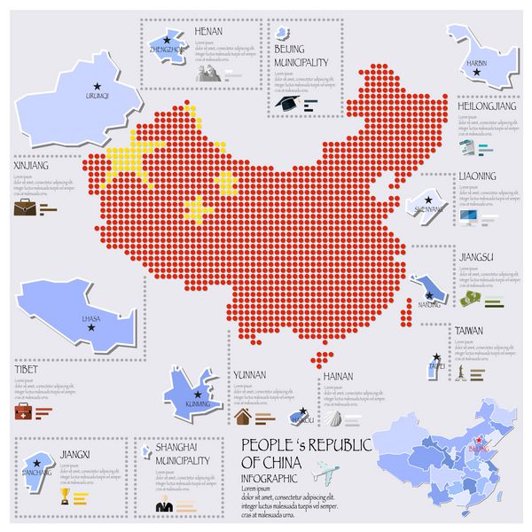 الگوی طراحی اینفوگرافیک نقشه نقطه و پرچم چین