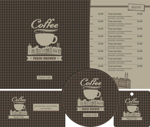 مجموعه ای برای منوی کافه کارت ویزیت و نوشیدنی