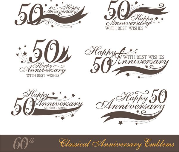 مجموعه نشانه های سالگرد 50 به سبک کلاسیک الگوی نمادهای سالگرد تولد و جشن با شماره قابل ویرایش و کپی sp بر روی روبان