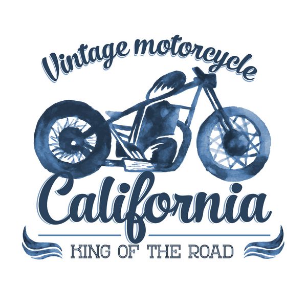 وکتور شیک از موتور سیکلت قدیمی نقاشی شده با آبرنگ گرافیک تی شرت