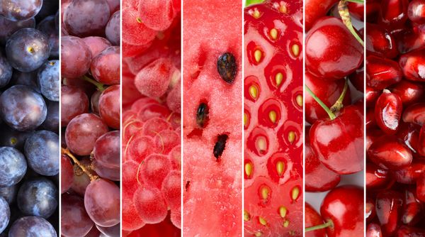 مجموعه ای با میوه های قرمز و انواع توت ها پس زمینه میوه ها