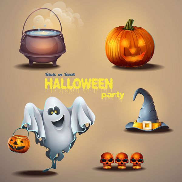 مجموعه ای از آیتم های مختلف برای هالووین تعطیلات و همچنین یک روح زیبا