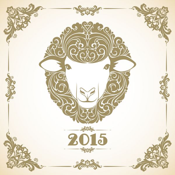 الگوی قدیمی با تزئینات و گوسفند تزئینی نماد سال 2015