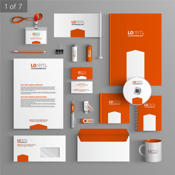 طرح قالب لوازم التحریر نارنجی با فلش سفید اسناد برای تجارت
