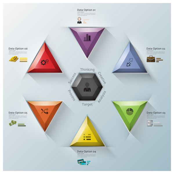 الگوی طراحی اینفوگرافیک کسب و کار مثلث فیوژن مدرن و شش ضلعی