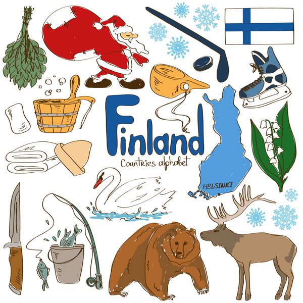 مجموعه طرح های رنگارنگ سرگرم کننده از نمادهای فنلاند الفبای کشورها