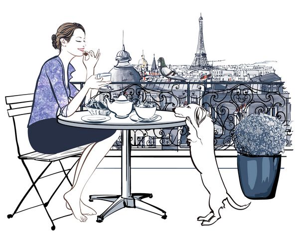 زن در حال صبحانه در بالکن در پاریس - وکتور