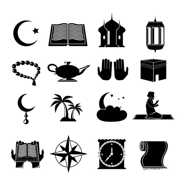 کلیسای اسلامی روح مسلمان نمادهای سنتی نمادهای سیاه مجموعه وکتور جدا شده