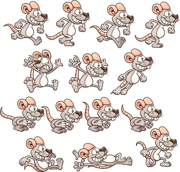 موش کارتونی آماده برای انیمیشن وکتور وکتور کلیپ آرت با شیب های ساده هر کدام در یک لایه جداگانه