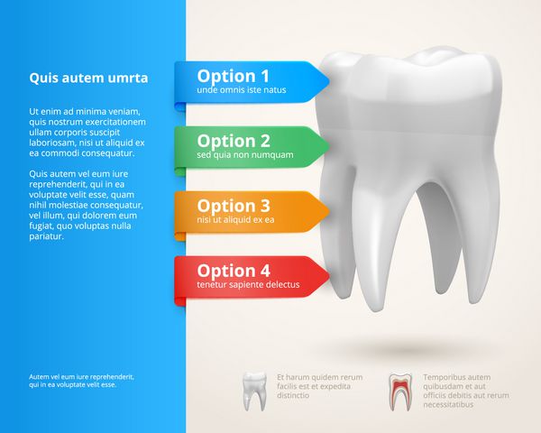 وکتور عناصر اینفوگرافیک دندانپزشکی با روبان و گزینه