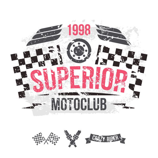نماد باشگاه موتور سیکلت در سبک رترو طراحی گرافیکی برای تیشرت چاپ رنگی در زمینه سفید