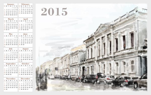 تقویم 2015 منظره شهری سبک وینتیج