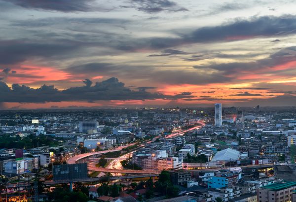 منظره شهر بانکوک غروب خورشید در بانکوک