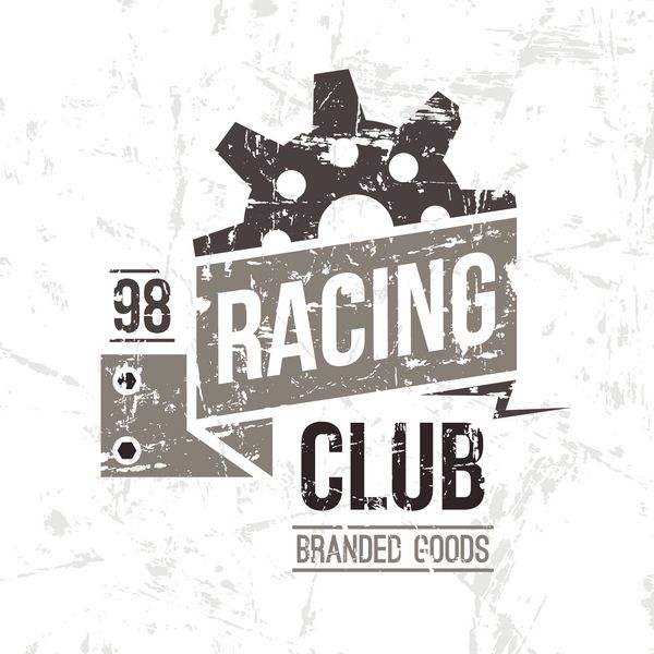 نماد باشگاه مسابقه ای در سبک رترو طراحی گرافیکی برای تیشرت چاپ رنگی در زمینه سفید