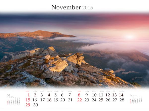 تقویم 2015 نوامبر منظره زیبای پاییزی در کوهستان